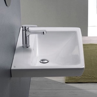 Bathroom Sink Rectangle White Ceramic Wall Mounted or Drop In Sink CeraStyle 068000-U