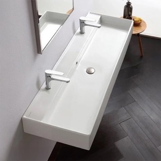 Bathroom Sink Trough Ceramic Wall Mounted or Vessel Sink Scarabeo 5158/R-140B