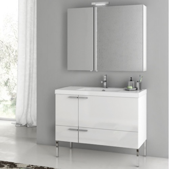 Bathroom Vanity 40 Inch Free Standing Bathroom Vanity, Ceramic Sink with Counter Space, 2 Doors, 1 Drawer, Glossy White ACF ANS15-Glossy White