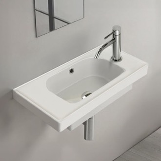 Bathroom Sink Rectangle White Ceramic Wall Mounted or Drop In Sink CeraStyle 001700-U