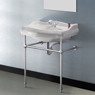 Console Bathroom Sink Traditional Ceramic Console Sink With Chrome Stand, 24