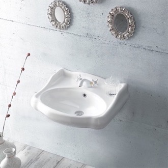 Bathroom Sink Classic-Style White Ceramic Wall Mounted Sink CeraStyle 030200-U