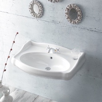 Bathroom Sink Rectangle White Ceramic Wall Mounted Sink CeraStyle 030300-U