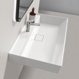 Bathroom Sink Rectangular White Ceramic Wall Mounted or Drop In Sink CeraStyle 037300-U