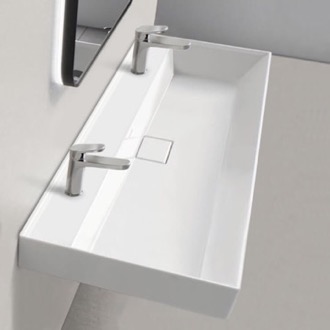 Bathroom Sink Trough Ceramic Wall Mounted or Drop In Sink CeraStyle 037600-U