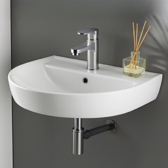 Bathroom Sink Round White Ceramic Wall Mounted Sink CeraStyle 007800-U