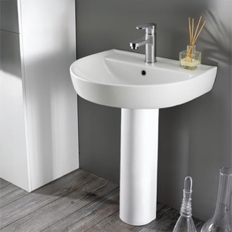 Bathroom Sink Round White Ceramic Pedestal Sink CeraStyle 007800U-PED