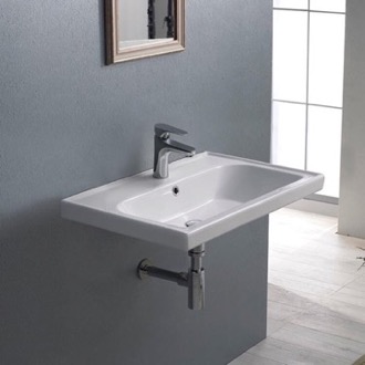 Bathroom Sink Rectangle White Ceramic Wall Mounted or Drop In Sink CeraStyle 031000-U