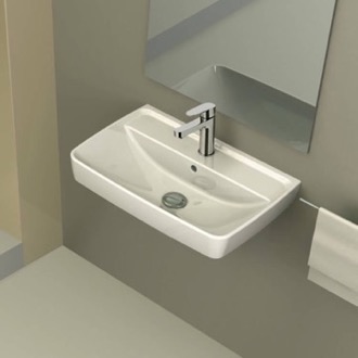 Bathroom Sink Rectangular White Ceramic Wall Mounted or Drop In Sink CeraStyle 035100-U