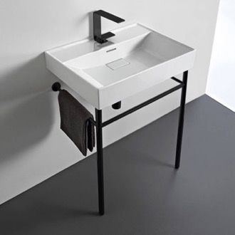 Console Bathroom Sink Rectangular White Ceramic Console Sink and Matte Black Stand, 24