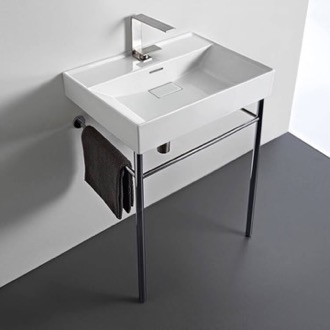 Console Bathroom Sink Rectangular White Ceramic Console Sink and Polished Chrome Stand, 24