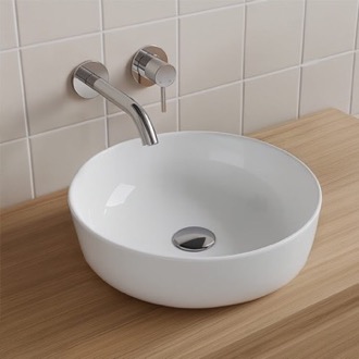 Bathroom Sink Vessel Sink, Round, White Ceramic CeraStyle 076100-U