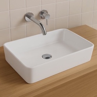 Bathroom Sink Vessel Sink, Rectangular, White Ceramic CeraStyle 078400-U