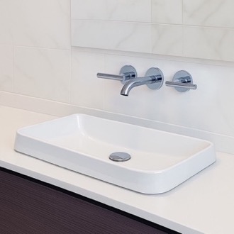 Bathroom Sink Rectangular White Ceramic Drop In Sink CeraStyle 079000-U