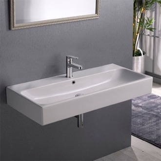 Bathroom Sink Rectangular White Ceramic Wall Mounted or Vessel Sink CeraStyle 080300-U