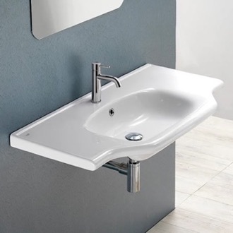 Bathroom Sink Rectangular White Ceramic Wall Mounted or Drop In Bathroom Sink CeraStyle 081200-U