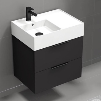  UEV 16 Small Bathroom Vanity Wall Mounted,Black and Natural  Mixed Small Bathroom Vanity with Ceramic Sink,Bathroom Vanity and Sink Set  with Frosted Black Faucet P-Trap (Black and Natural) : Tools 