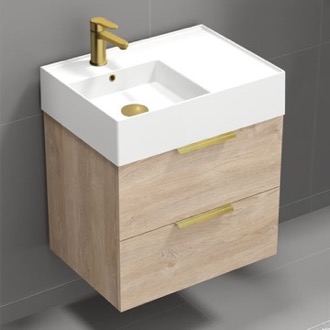 Modern Bathroom Vanity with Black Sink, Small, Floating, 24 inch , Brown Oak, Nameeks DERIN53