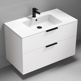 Bathroom Vanity 40 Inch Floating Bathroom Vanity, Ceramic Sink, Counter Space, 2 Drawers, Glossy White Nameeks IBIZA20