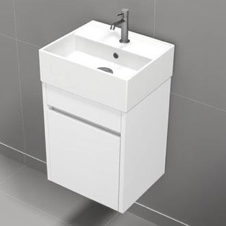 Bathroom Vanity 16 Inch Small Floating Bathroom Vanity, Narrow Depth, Ceramic Sink Top, 1 Door, Glossy White Nameeks MINI22