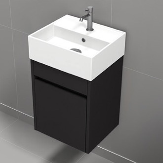 Bathroom Vanity 16 Inch Small Black Floating Bathroom Vanity, Narrow Depth, Ceramic Sink Top, 1 Door Nameeks MINI23