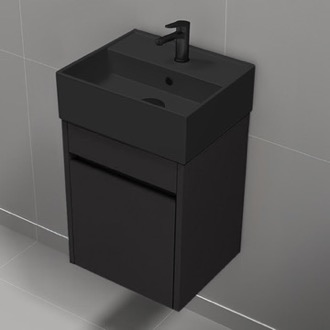 Bathroom Vanity 16 Inch Small Black Floating Bathroom Vanity, Narrow Depth, Black Ceramic Sink Top, 1 Door Nameeks MINI26