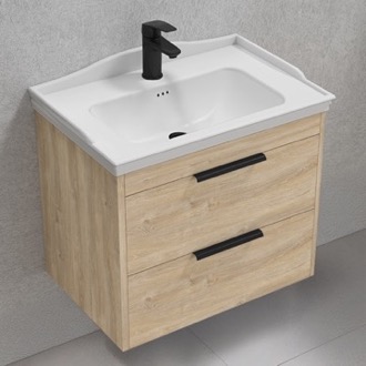 Bathroom Vanity Wall Mounted Bathroom Vanity, Brown Oak, 26