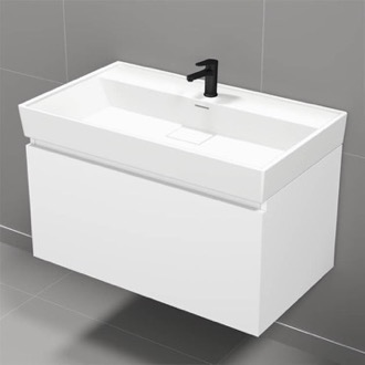 56 inch Bathroom Vanity, Double Sink, Wall Mounted, Modern, Matte Black, Nameeks DERIN189