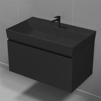 Bathroom Vanity Black Bathroom Vanity With Black Sink, Modern, Wall Mount, 32