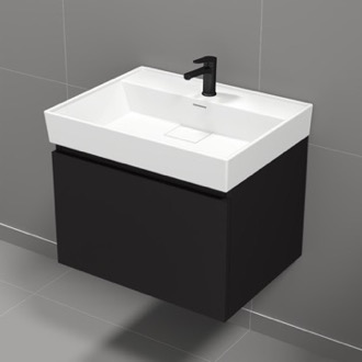 Modern 39 Floating Black Bathroom Vanity Stone Top Wall Mounted Bathroom  Cabinet