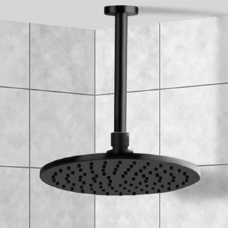 8 inch Wall Mounted Rain Shower Head with Arm, Matte Black, Wellness Remer 359MM20-343-30-NO by Nameeks