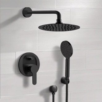 Shower Faucet Matte Black Shower Set With Rain Shower Head and Hand Shower Remer SFH51