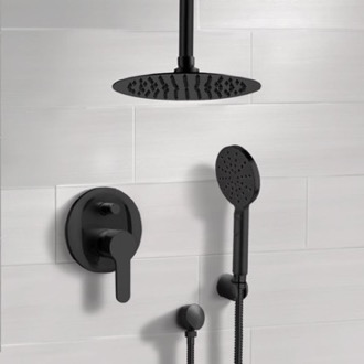 Shower Faucet Matte Black Ceiling Shower Set with Rain Shower Head and Hand Shower Remer SFH52
