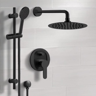 Shower Faucet Matte Black Shower Set With Ultra Thin Rain Shower Head, Multi Function Massage Hand Shower, and Slidebar Remer SFR53