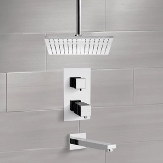 Tub and Shower Faucet Thermostatic Tub and Shower Faucet Set with Ceiling Rain Shower Head Remer TSF2402