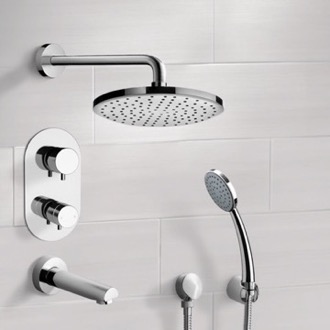 Tub and Shower Faucet Thermostatic Tub and Shower Faucet Set with Handheld and Rain Shower Head Remer TSH03