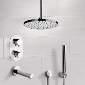 Tub and Shower Faucet Thermostatic Tub and Shower Faucet Set with Handheld and Ceiling Rain Shower Head Remer TSH4405