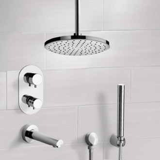 Tub and Shower Faucet Chrome Thermostatic Tub and Shower System with 8