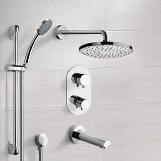 Tub and Shower Faucet Thermostatic Tub and Shower Faucet Set with Handheld and Rain Shower Head Remer TSR04