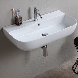 Bathroom Sink Modern White Ceramic Wall Mounted or Vessel Sink Scarabeo 1812
