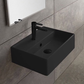 Bathroom Sink Rectangular Black Ceramic Wall Mounted or Vessel Sink Scarabeo 5001-49