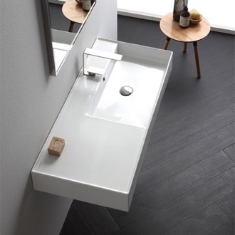 Bathroom Sink Rectangular Ceramic Wall Mounted or Vessel Sink With Counter Space Scarabeo 5120