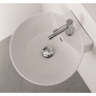 Bathroom Sink Round White Ceramic Wall Mounted or Vessel Sink Scarabeo 8009/R