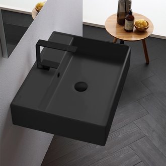 Bathroom Sink Rectangular Matte Black Ceramic Wall Mounted or Vessel Sink Scarabeo 8031/R-60-49