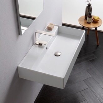 Bathroom Sink Rectangular White Ceramic Wall Mounted or Vessel Sink Scarabeo 8031/R-80