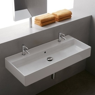 Bathroom Sink Trough Ceramic Wall Mounted or Vessel Sink Scarabeo 8031/R-100B