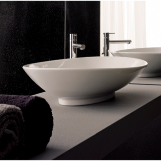 Bathroom Sink Oval-Shaped White Ceramic Vessel Sink Scarabeo 8045