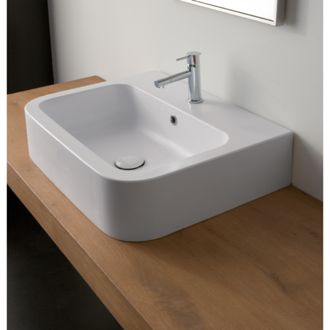 Bathroom Sink White Ceramic Vessel or Wall Mounted Bathroom Sink Scarabeo 8308