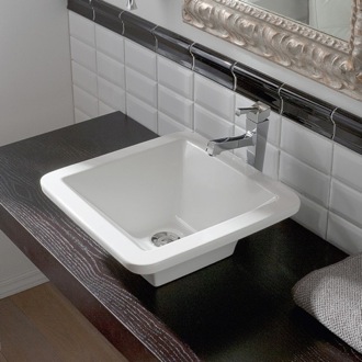 Bathroom Sink Square White Ceramic Vessel Sink Scarabeo 4001