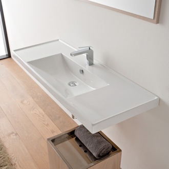 Bathroom Sink Rectangular White Ceramic Drop In or Wall Mounted Bathroom Sink Scarabeo 3007